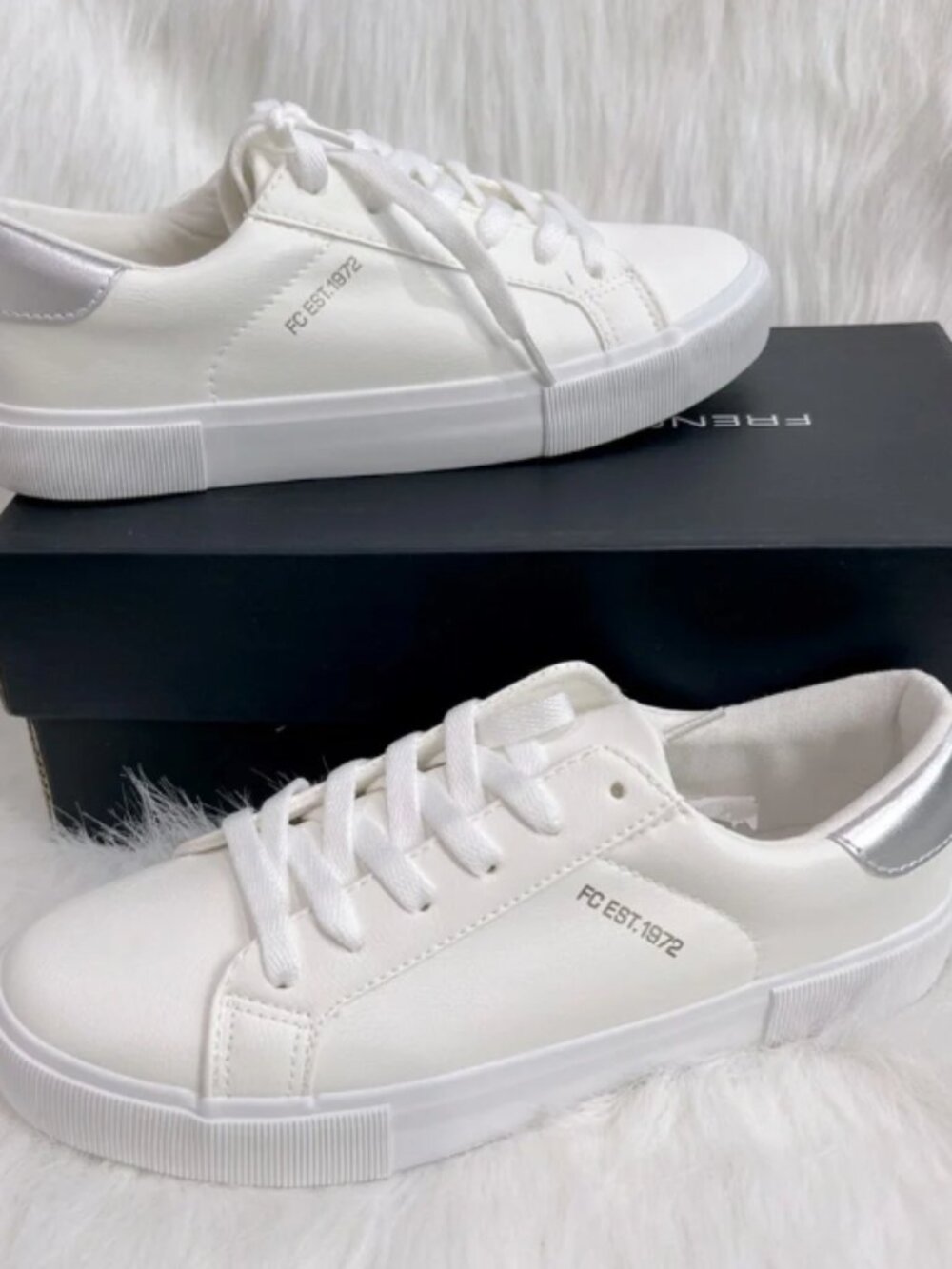 French Connection Women's White and Silver Sneakers